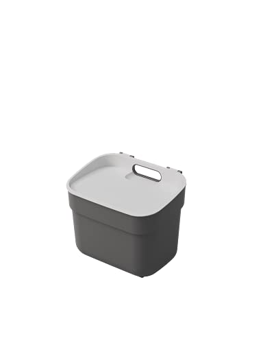 CURVER Poubelle de Tri 5L 'Ready To Collect' - Utilisable en Compost - Avec Support Mural pour Mur ou Porte - Cuisine, Salle de Bain, Buanderie - 100% Recyclé - Anthracite