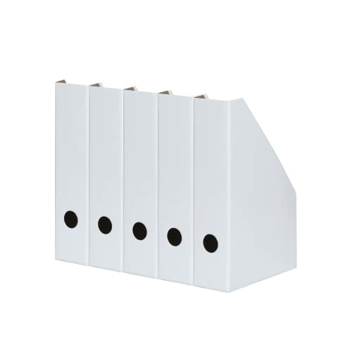 LANDRÉ Lot de 5 porte-revues A4 en carton solide - Largeur : 7 cm - Blanc