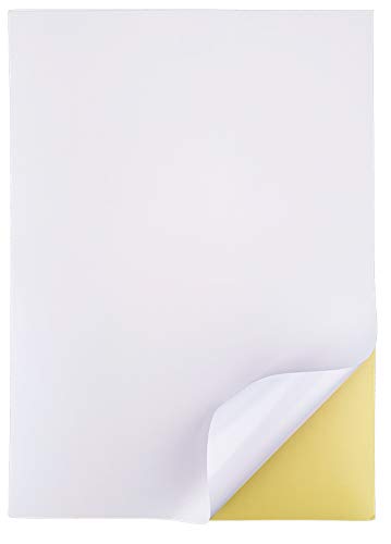 50 Feuilles A4 Papier Autocollant Imprimante Étiquettes Autocollant Blanc Mat 1 Étiquette par Feuille 210 x 297 mm (50)