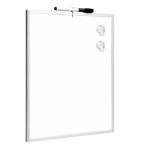 Raylu Paper® - Petit tableau blanc magnétique avec cadre en aluminium pour maison et bureau, avec marqueur noir avec effaceur, aimant et tampons de montage mural (35 x 28 cm)