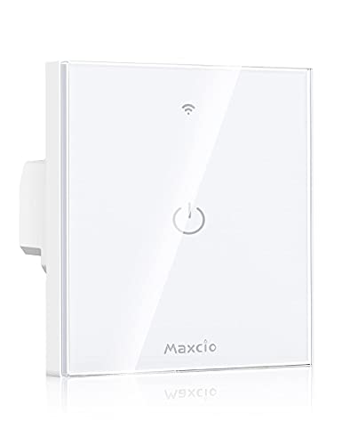 Interrupteur Connecté WiFi, Maxcio Interrupteur Mural WiFi de Lumière Compatible avec Alexa et Google Home, Interrupteur Intelligent avec Écran Tactile, Timer et Partager [FIL NEUTRE OBLIGATOIRE]