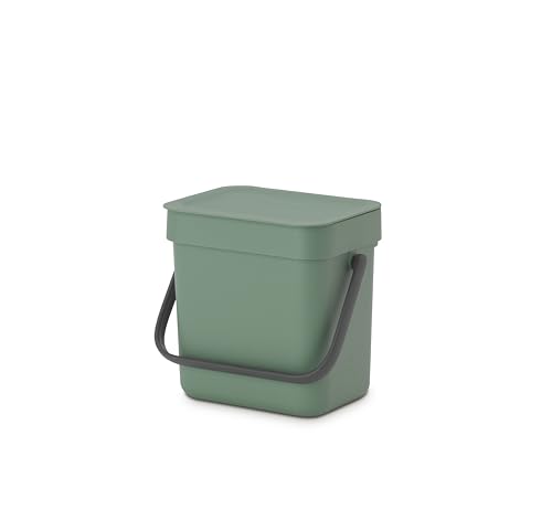 Brabantia Sort & Go 3L - Composteur Cuisine - Poignée de Transport - Petite Poubelle Compost de Table, Comptoir ou Sous la Cuisine - Vert - 19 x 14 x 18 cm