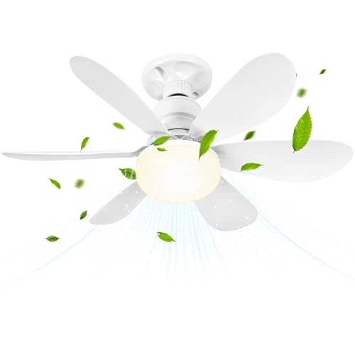 BuzzoXerex Ventilateur de Plafond avec Lumière et Telecommande, 40W Dimmable Ventilateur Plafond LED avec Douille E27, lustre ventilateur de plafond pour Chambre, Salon, 6 Pales,3 Vitesses,Timing