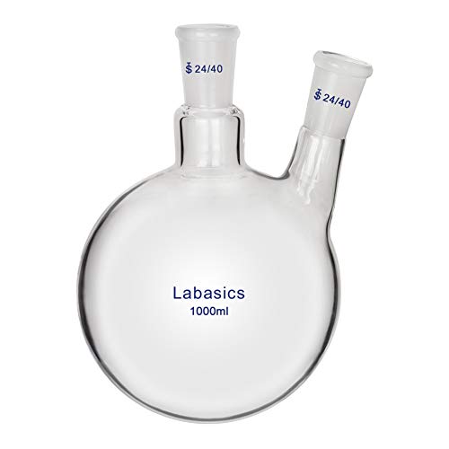 Labasics 1000ml RBF Fond Rond Ballon Laboratoire en Verre à 2 cou, 2 Neck Round Bottom Flask avec Joint Extérieur Standard 24/40-1000ml