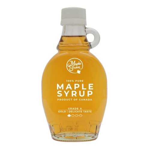 MapleFarm - Sirop d'érable canadien pur Grade A, Doré, goût délicat - Bouteille de 189 ml (250 g) - Pure maple syrup - Jus d'érable