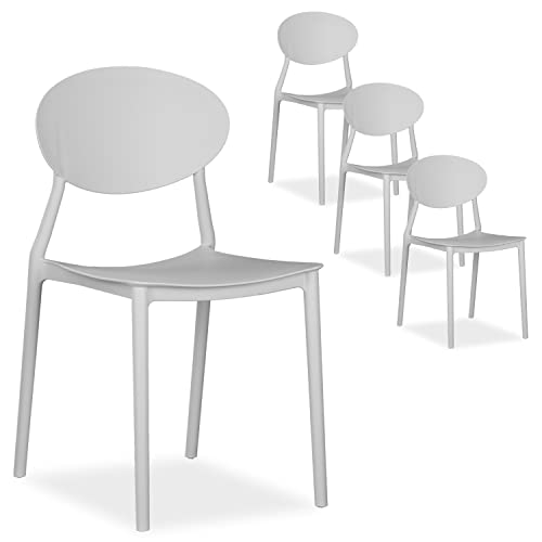 Homestyle4u 2449 Lot de 4 chaises de jardin empilables en plastique gris clair résistant aux intempéries 51x41cm