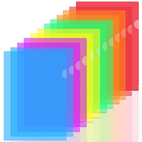 Dossiers en plastique transparent A4,12PCS Pochette Plastique A4,Pochette Document 6 Couleurs Vives Transparent Plastique Sous Chemises Rigide pour Ranger et Classer Papiers, Documents.