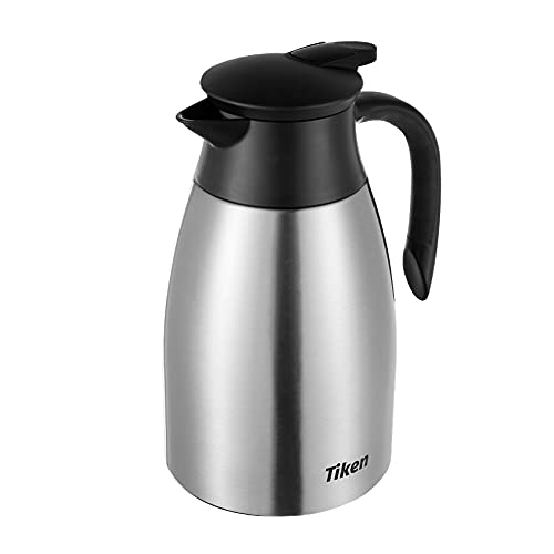 Tiken 1.5L Carafe à Café Isotherme en Acier Inoxydable, pour Boissons Chaudes ou Froides - Résiste à l'épreuve du Temps, Anti-fuites et Facile à Utiliser