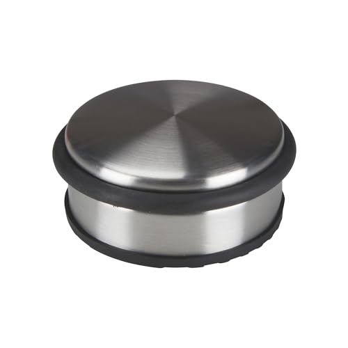 Perel Butoir de porte, cale-porte en acier inoxydable, rond, butoir porte sol, block porte, butée de porte sol, arret sans perçage, caoutchouc antidérapant, gris argenté, 10 x 4 cm, 1 kg