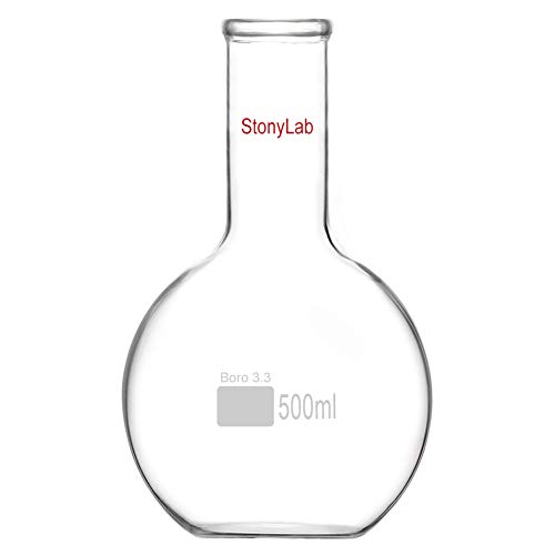 stonylab Ballon Fond Plat, Ballon de Distillation à Fond Plat en Verre Borosilicate FBF à Col Long, Flat Bottom Flask Ballon de Laboratoire - 500ml