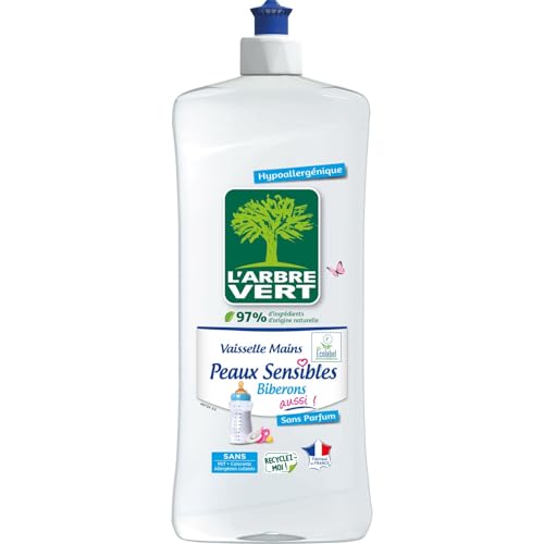 L'Arbre Vert Vaisselle Mains Ecolabel Peaux Sensibles Biberons Aussi ! - Hypoallergénique - 97% d'ingrédients d'origine naturelle -750mL