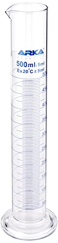 ARKA Cylindre gradué 500 ML - en Verre borosilicaté 3.3 - Instrument de précision de qualité Laboratoire pour des mesures exactes dans Le Hobby de l'aquarium et au-delà, Robuste et Clair.