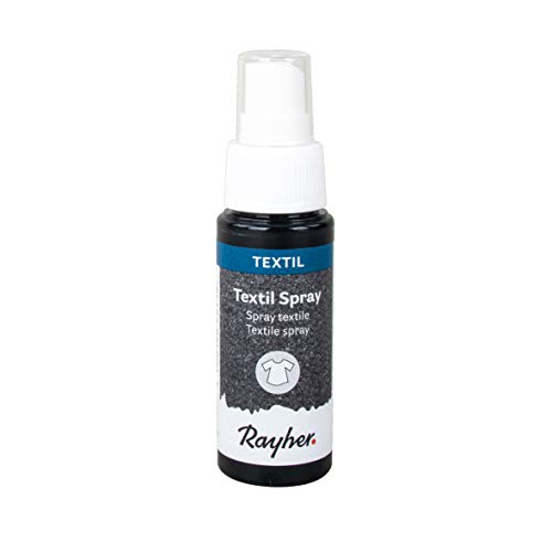 Rayher 35027576 Peinture textile en spray, noir, 1 pce., 50ml, sol. aqueuse, permanente, lavable, tissus, vêtements, anniversaire, jubilé