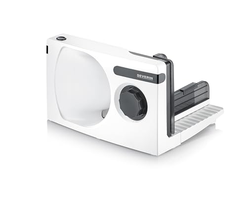 SEVERIN Trancheuse universelle 100 W, Trancheuse électrique pour découpe fine comme épaisse, Trancheuse à jambon, pain, fromage, avec lame en inox amovible, AS 3912, Blanc