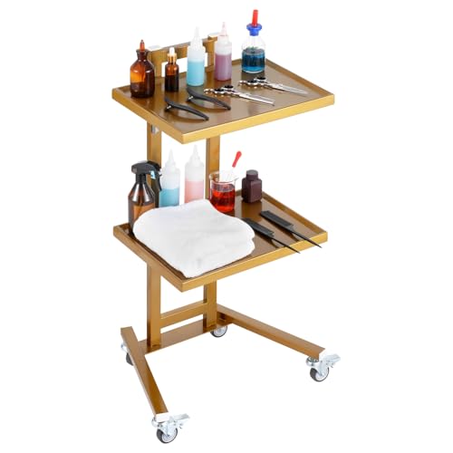 VEVOR Chariot de Laboratoire en Acier Inoxydable, Chariot Médical Mobile avec 2 Plateaux, Chariot Utilitaire Stable, avec 4 Roues Silencieuses, pour Laboratoire, Clinique, Hôpital, Salon, Doré