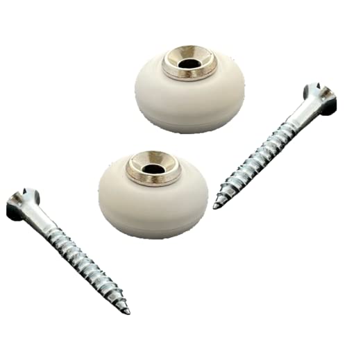 Lot de 2 butoirs couleur nickelé avec vis. Corps en zamak et bague amortisseur blanche en élastomère. Diamètre 30mm, hauteur 22mm.