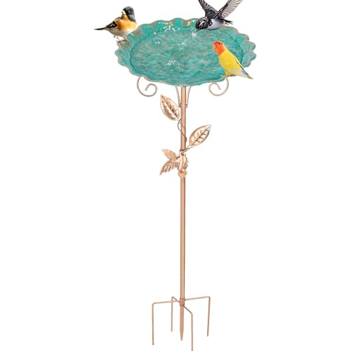 Todeco Bain d'oiseaux pour l'extérieur, Abreuvoir Oiseaux Exterieur sur Pied,Mangeoire Oiseaux Sauvage Décoration en Fonte pour Le Jardin avec Pieu d'acier à Cinq Griffes