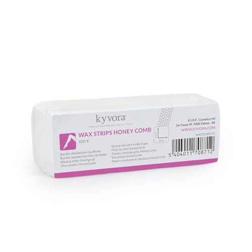 Bandes non tissées 100pcs pour épilation à la cire chaude et au sucre, Nid d'abeille 3,5 cm x 10 cm, petit format spécial visage et petites zones à épiler, marque Kyvora qualité professionnelle