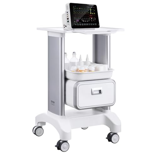 VEVOR Chariot de Laboratoire à 2 Niveaux, Chariot Médical Mobile 1 Tiroir et 1 Plateau Supérieur, Chariot de Soins avec Matériau ABS, 4 Roues Silencieuses, pour Labo, Clinique, Hôpital, Salon, Blanc