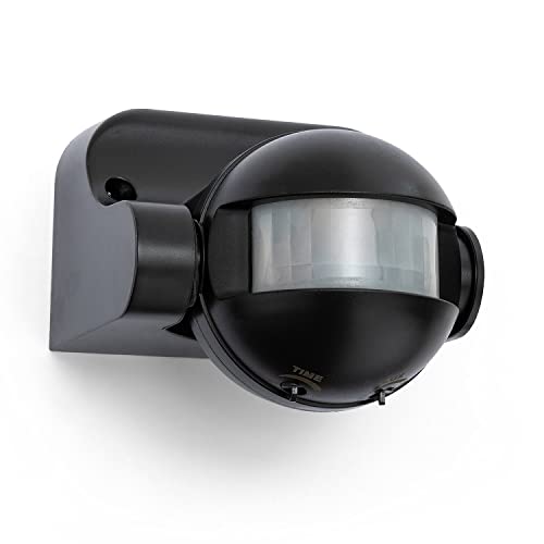 Velamp MS005 Détecteur de mouvement externe IP44, montage mural, compatible LED, programmable, infrarouge, réglable, détection: 12m / 180 °, Noir