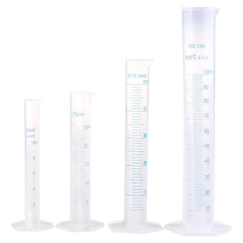 Cylindres Gradués en Plastique, Eprouvette de Mesure, Eprouvette Graduée Professionnel, Pour bricolage et laboratoires scientifiques, les outils de mesure du liquide 10ml, 25ml, 50ml, 100ml, 4pc