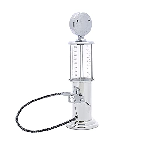 Relaxdays Distributeur station-service chrome design pompe à essence capacité 900 ml tireuse bière pistolet avec tuyau 56 cm robinet distributeur boissons avec ou sans alcool, gris argenté