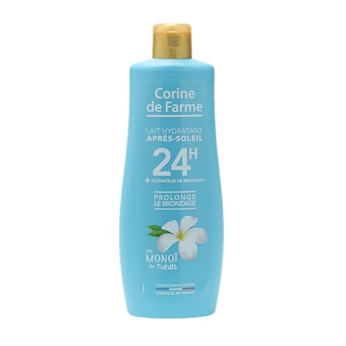 Corine de Farme - Lait Hydratant et Prolongateur Après-Soleil - Activateur de Bronzage - au Monoï de Tahiti - Lotion pour Corps et Visage - Hydrate 24h - 250 ml - Fabrication Française