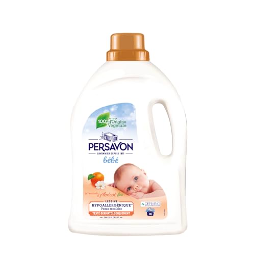 Persavon - Lessive Bébé, à l'Extrait d'Abricot BIO, Hypoallergénique, Peaux Sensibles, Sans Colorant, 33 Lavages - 1500 ml