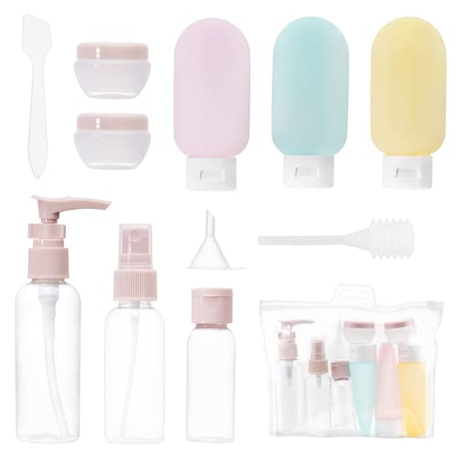Carehabi Lot de 11 Flacon Voyage kit, Contenant de Voyage à Remplir 30/50/60/80ml, Flacons Pulvérisateurs Vides Transparents, Petite Boîte de Crème, Distributeur à Pompe Shampoing Accessoire Avion
