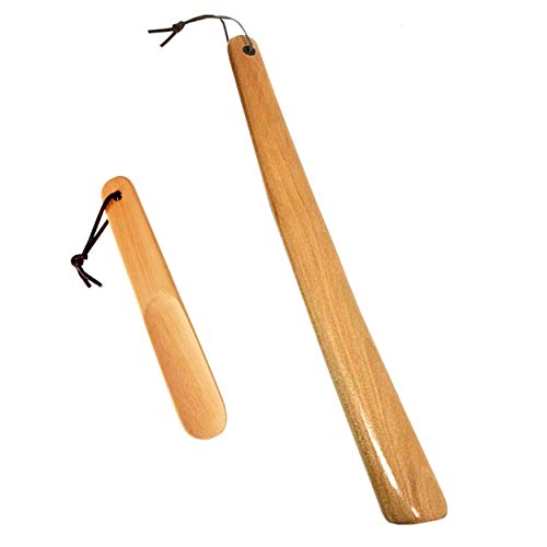 Milai 2Pcs Chausse-pieds-bois Chausse-pied avec corde suspendue,Shoe Horn Chausse-pied Long Manche,Chausse-pied en bois de hêtre,parfait pour Hommes Femmes Enfants(bois fraisé)