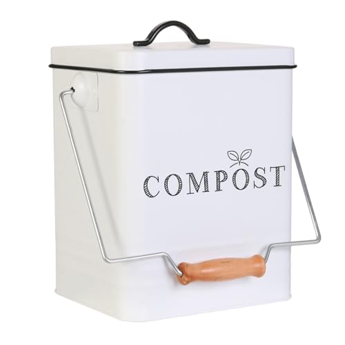 KA4368 Poubelle de Compostage en Metal 5L2, Blanc/Noir