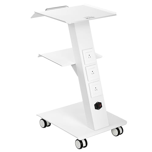 VEVOR Chariot de Laboratoire, Chariot à Service Médicale avec Prise Intégrée, Dessert Mobile en Métal à 3 Couches, avec Roues Pivotantes, Charge 100 kg, pour Laboratoire, Clinique, Beauté, Salon