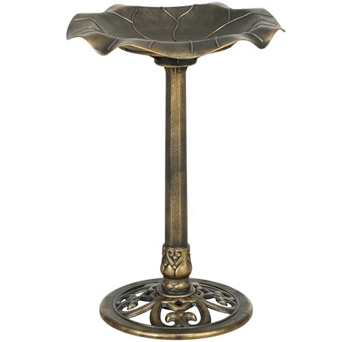 Outsunny Bain d'oiseaux Abreuvoir, mangeoire pour Oiseaux Bassin Forme Feuille de Lotus, dim. Ø 50 x 71H cm polypropylène Bronze Antique