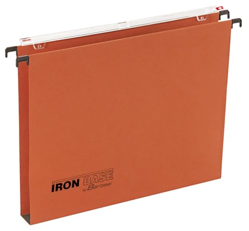 Iron Base® by Bertesi, Dossiers Suspendus pour Tiroir - 33 cm, Porte-étiquette effet loupe intégré, fond U 15mm., boite de 25 pièces, couleur Orange, Code 060/330 Beta 1 -A2