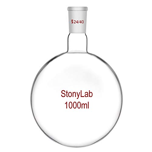 stonylab Ballon Fond Rond, Ballon en Verre Borosilicate RBF à Col Court avec Joint Extérieur Conique Standard 24/40, Round Bottom Flask Ballon de Laboratoire - 1000 ml