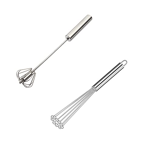 Naisfei Lot de 2 Batteurs à Œufs, Fouet Multifonctionnel Semi-Automatique à Main En Acier Inoxydable, Batteur à Lait, Batteur Rotatif Pour Ustensiles De Cuisine(26 cm)