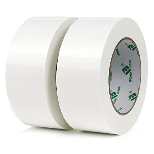 BOMEI PACK Universal - Ruban Adhésif Toilé Blanc, Heavy Duty Duct Tape 2 rouleaux 50 mm x 30 m pour les travaux de réparation, fixation, de scellage, d'étiquetage et de rénovation