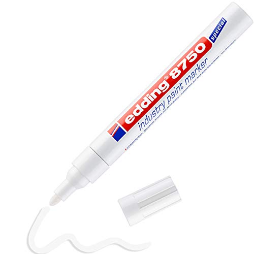 edding 8750 Marqueur peinture spécial industrie - blanc - 1 stylo - pointe ronde 2-4 mm - pour écrire sur une surface poussiéreuse, légèrement huileuse, pneu, métal, verre et du bois - permanent