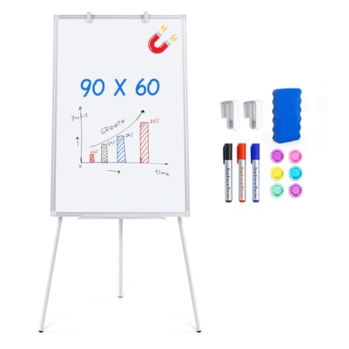 maxtek Tableau Blanc Effacable sur Pied, Tableau Blanc Magnetique 90 X 60 Cm de chevalet, Hauteur RéGlable avec Support, Whiteboard Effacable à Sec, Mobile Paperboard de Tableau de ConféRence