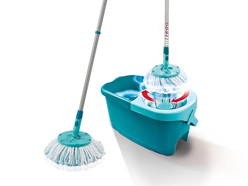 Leifheit Clean Twist Disc Mop Ergo Kit complet balai, serpillière et seau essoreur, ensemble balai serpillère en microfibre avec manche télescopique, essorage sans effort