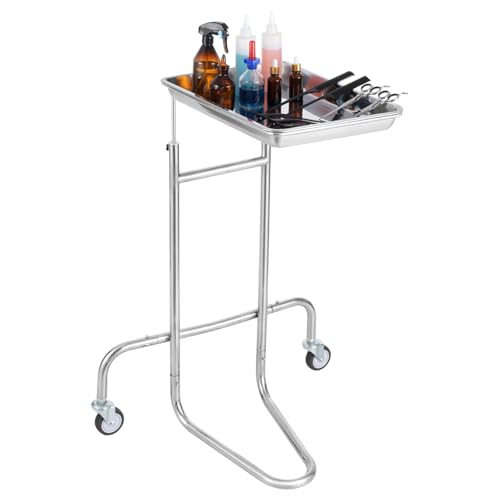 VEVOR Chariot de Laboratoire en Acier Inoxydable, Chariot Médical Mobile avec Plateau Unique, Chariot Utilitaire Hauteur Réglable, avec 2 Roues Silencieuses, pour Laboratoire, Clinique, Hôpital, Salon