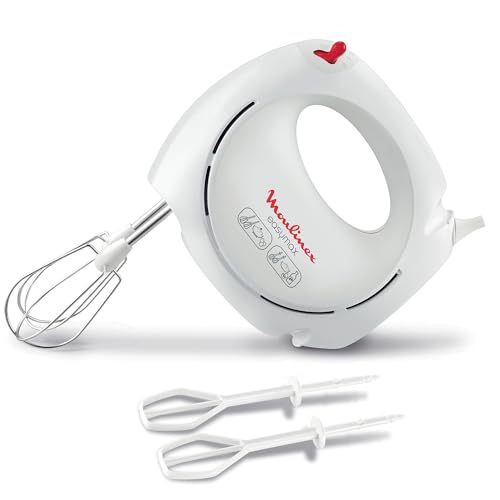 Moulinex Easymax, Batteur électrique, 200 W, 2 vitesses, 2 jeux de fouets inclus, Ergonomique, Compact, Blanc ABM11A30