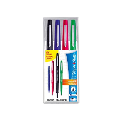 Paper Mate Flair Stylos-feutres de Coloriage | pointe moyenne (0,7 mm) | bleu, rouge, vert et noir | Lot de 4