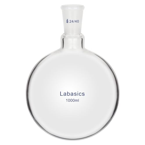 Labasics Verre Fond Rond Ballon, Ballon à Fond Rond en Verre Borosilicaté à Paroi épaisse et à Col Court RBF Ballon à Col Unique avec Joint Extérieur Conique Standard 24/40, 1000 ml