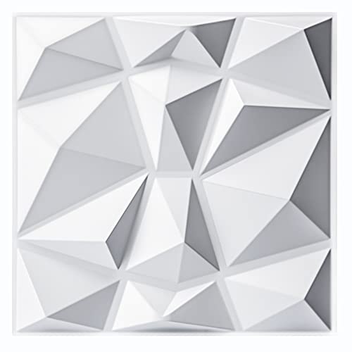 Art3d Lot de 33 panneaux muraux décoratifs 3D en forme de diamant, Blanc mat 30,5 x 30,5cm，en PVC incassable, recyclable, imperméable, sans ordeur, être peint