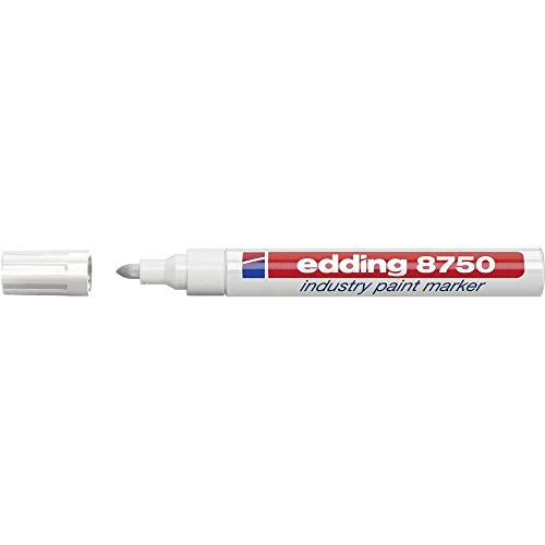 edding 8750 Marqueur peinture spécial industrie - blanc - 1 stylo - pointe ronde 2-4 mm - pour écrire sur une surface poussiéreuse, légèrement huileuse, pneu, métal, verre et du bois - permanent