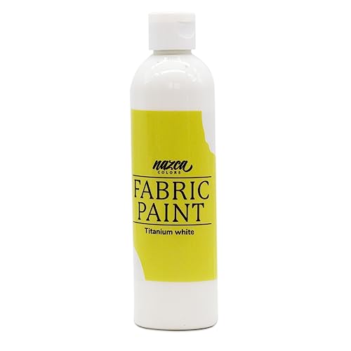 Nazca Colors Peinture Textile Blanche 250ml - Peinture Acrylique Permanent pour Tissu et Cuir idéal pour peindre Vêtements, T-shirts, Chaussures, Jeans, Sacs, Basket - Grand Pouvoir Couvrant