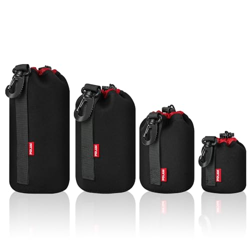 POLAM-FOTO Housse Objectif/Poche Lentille Epais pour Protéger l'Objectif, Etui Objectif Neoprène avec Un Intérieur en Peluche Noir Epais et Doux pour Canon, Nikon, Tamron, Sigma, etc.(4 Pack)