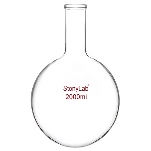 stonylab Ballon Fond Rond, Ballon de Distillation à Fond Rond en Verre Borosilicate RBF à Col Long, Round Bottom Flask Ballon de Laboratoire - 2000ml (2L)