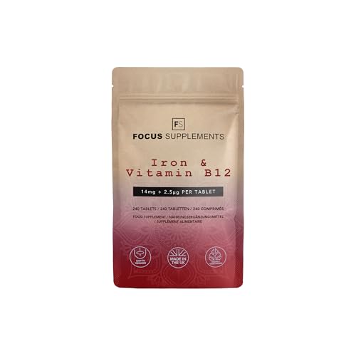 FS Iron B12 Fer | Complément Alimentaire Fer Haute Teneur | 240 Comprimés de Fer B12 – 14mg de Fer et 2,5µg de B12 par Portion | Sans OGM Sans Gluten Sans Allergène | Fabriqué au Royaume-Uni